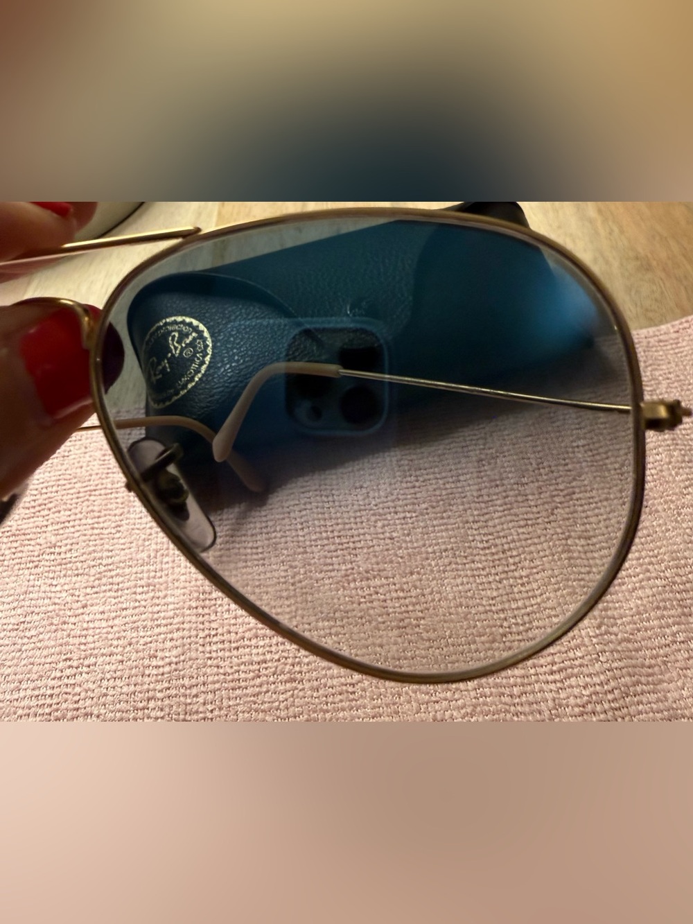 Ray-Ban 58mm Aviator Gold Frame Sunglasses with Blue Gradient Lenses - Picture 3 of 7
